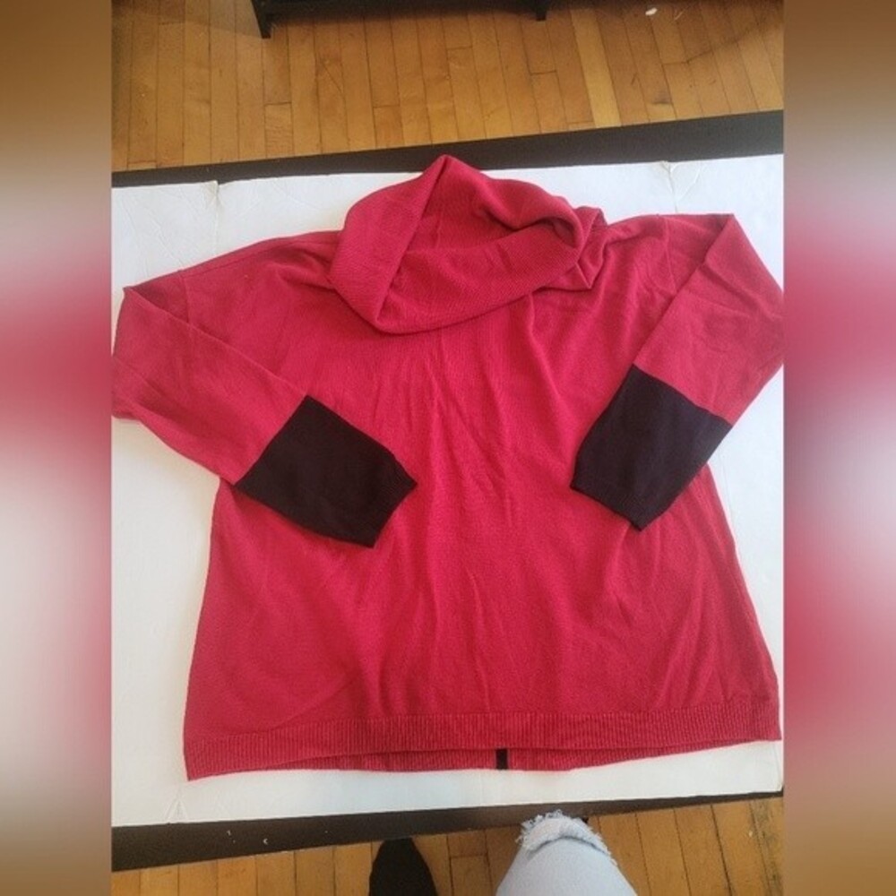 Verve Ami Cowl Drape Neck Sweater red & black Size Large